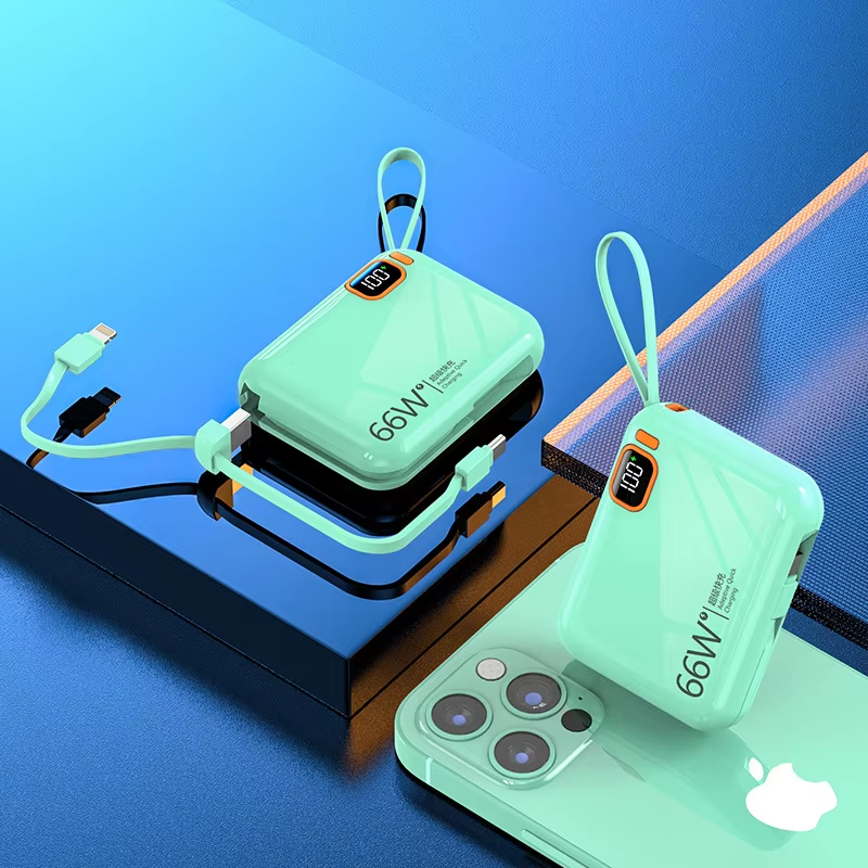 iLead 10000mAh 66W Fast Charge Power Bank with Built-in Cable, Green - Image 2
