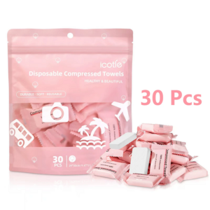 30 Pack Compressed Disposable Face Towels - Soft & Absorbent Travel Towels