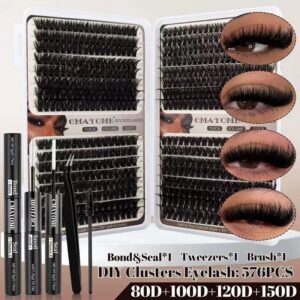 576 Pcs D Cluster Lashes Kit Individual Cluster Eyelashes Sets Extensions