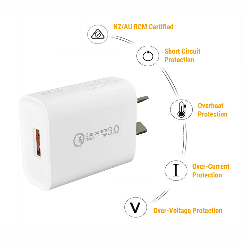Qualcomm QC 3.0 Fast USB Wall Adapter with AU/NZ Plug for Samsung Charger, White - Image 4