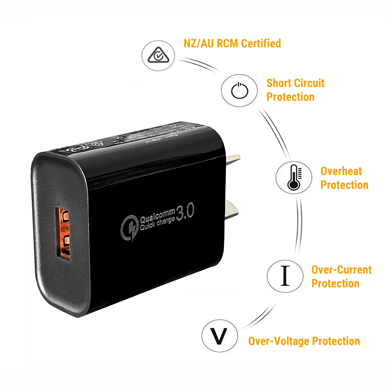 Qualcomm QC 3.0 Fast USB Wall Adapter with AU/NZ Plug for Samsung Charger, Black - Image 4