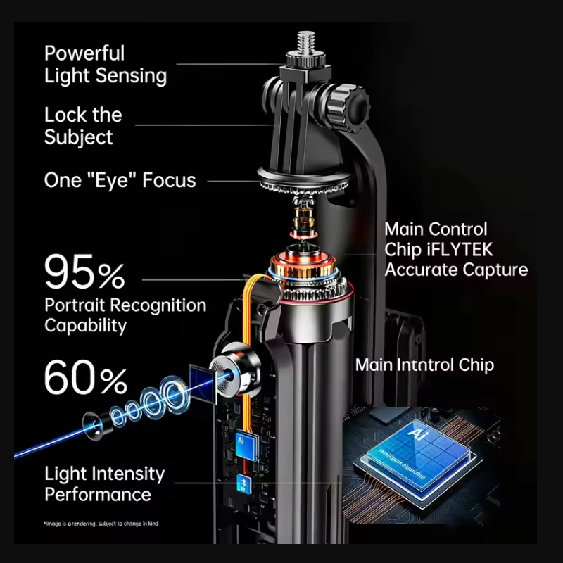 iLead 1.83M AI Auto Face Tracking Selfie Stick Tripod with 360° Rotation - Image 4