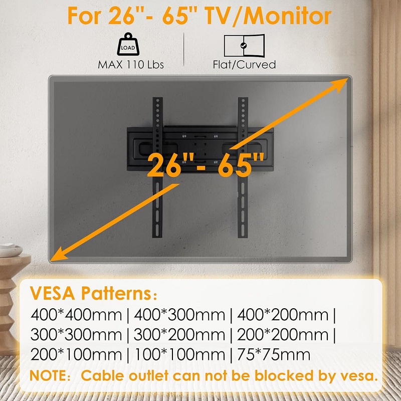 Universal TV Wall Mount Bracket 26–65", VESA Patterns 400×400mm - Image 2