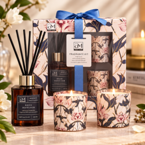 Reed Diffuser & 2 Scented Candles Gift Set – Home Fragrance & Aromatherapy Decor, Rose