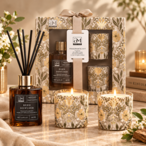Reed Diffuser & 2 Scented Candles Gift Set – Home Fragrance & Aromatherapy Decor, Tangerine & Bergamot