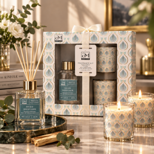 Reed Diffuser & 2 Scented Candles Gift Set – Home Fragrance & Aromatherapy Decor, Ocean Breeze